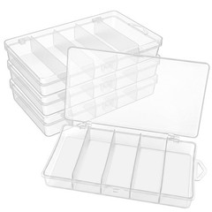 4 Pack 5-Grid Clear Plastic Fishing Tackle Storage Box, 7×4.3×1.2inch