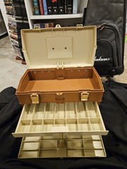 Vintage Plano 757 Fishing Tackle Box Top Storage With 4 Drawers Made In USA NICE