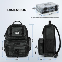 BaitSpace Fishing Tackle Bag, Waterresistant Tackle Storage with 2 Black Camo…