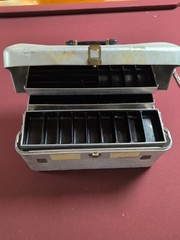 Vintage Unknown Aluminum Tackle Box-4 Tier Tray Old Lure Display Storage NICE