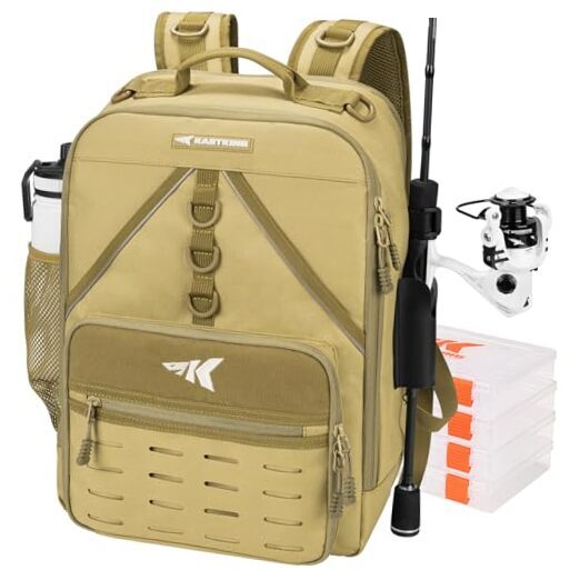 Karryall Medium Fishing Tackle Khaki With Rod Holder (4 Tackle Boxes Included)