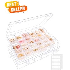 2 Pack Clear Bead Organizer Tackle Box with Adjustable Dividers for Jewelry A…