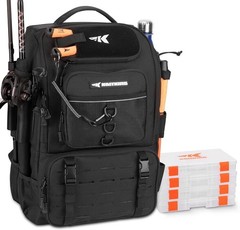 Fishing Tackle Backpack with Rod Holder 4 Tackle Boxes,40L Tackle Bag