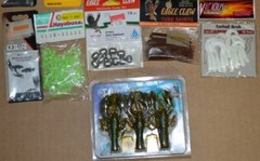 11 Assorted Fishing Accessories- Ripple Tail Skirts, Glow Beads, Bait+
