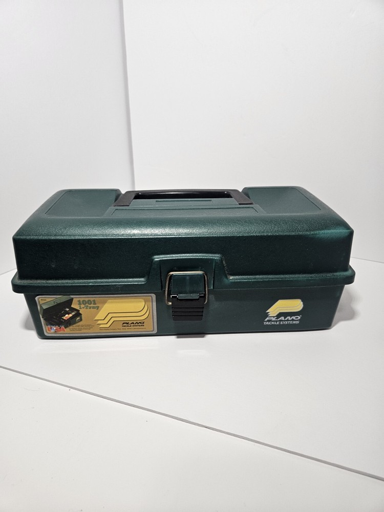 TACKLE BOX PLANO SYSTEMS #1001 GREEN BLACK PLASTIC REMOVABLE TRAY LATCH USA*