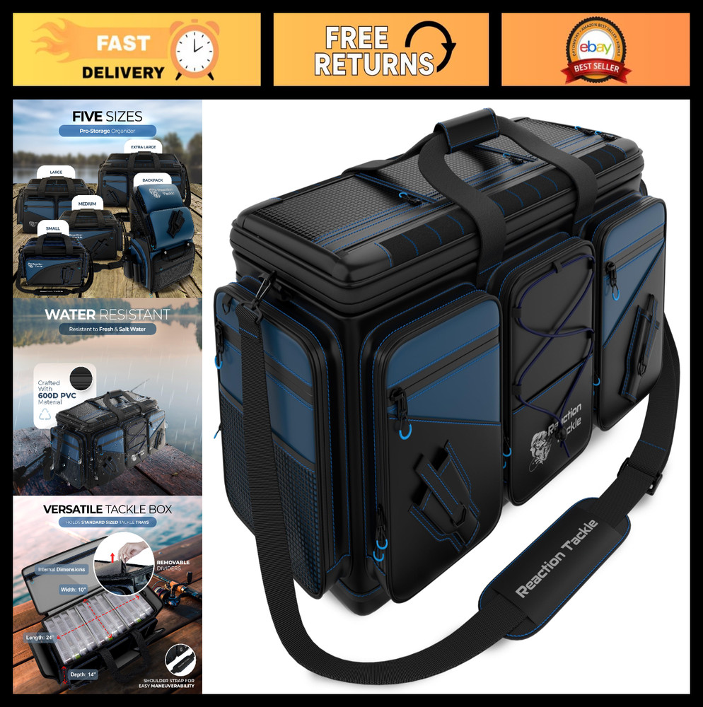 Water Resistant Fishing Tackle Bag, 1000D PVC, Fits 3600/3700 Trays, XL, Removab