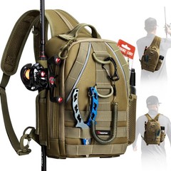 Piscifun Fishing Backpack with Rod Holder, Lightweight Sling Standard, Khaki