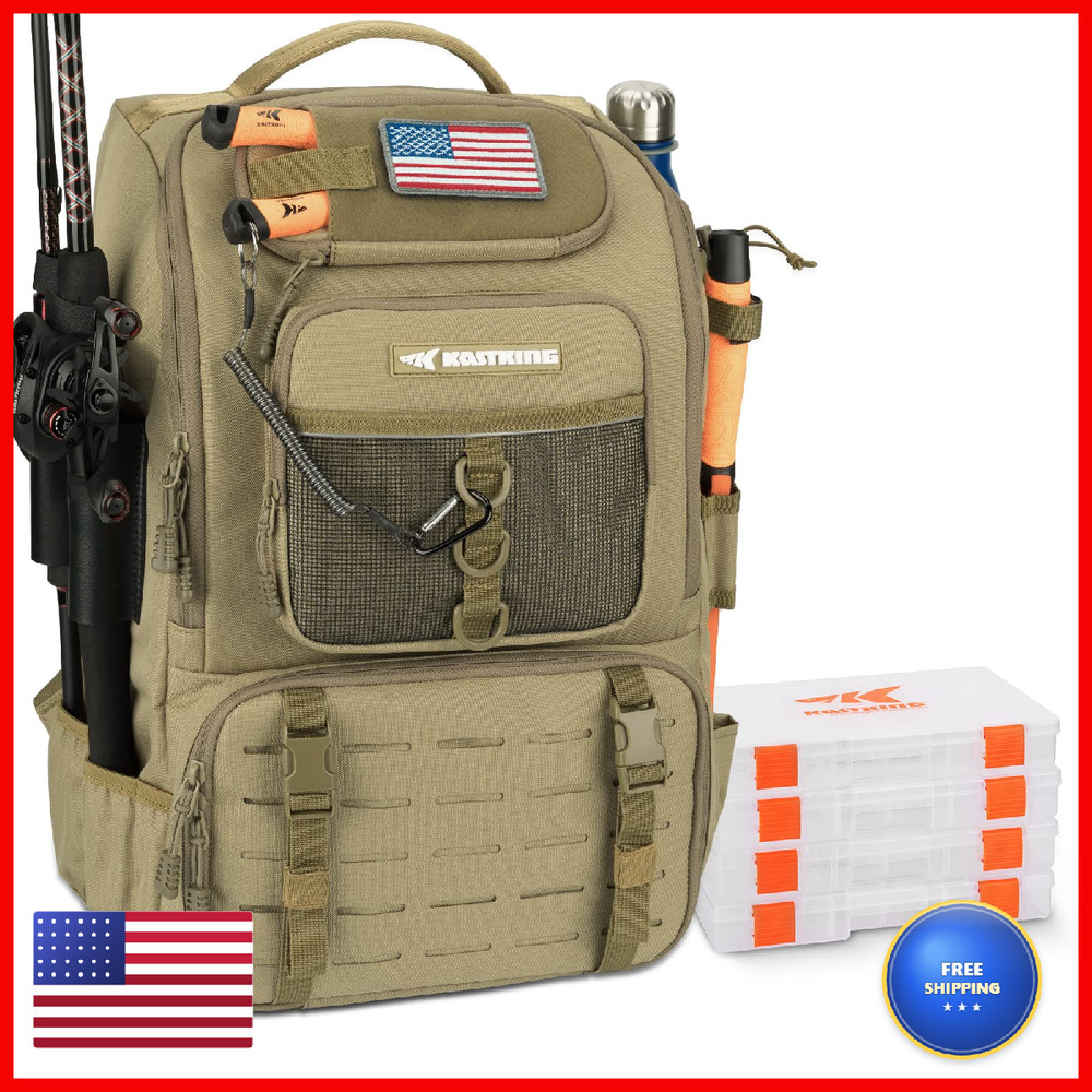 Kastking Karryall Fishing Tackle Backpack Rod Holder 4 Tackle Boxes40/26L