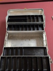 Vintage Unknown Aluminum Tackle Box-4 Tier Tray Old Lure Display Storage NICE