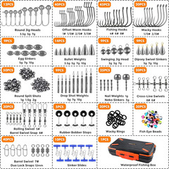 Fishing Accessories Kit with Tackle Box, Hooks, Weights, and Gear Set 264/397pcs