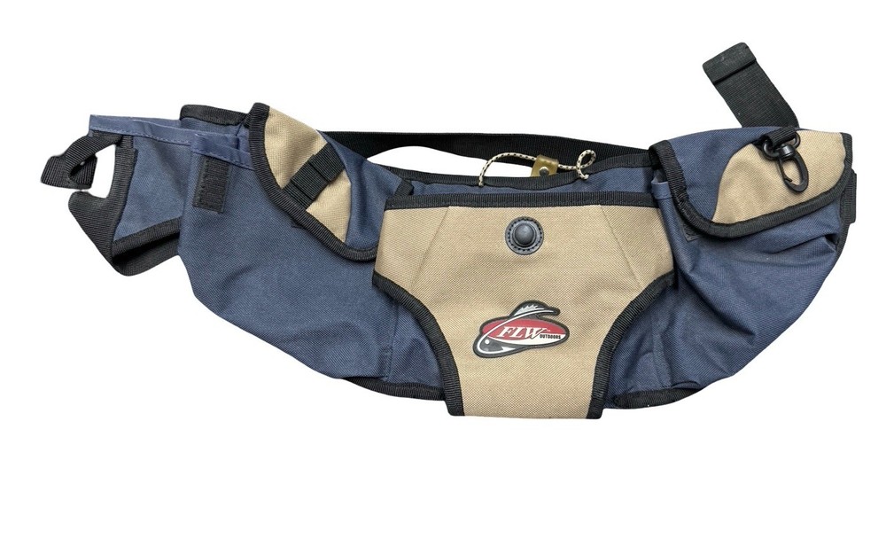 FLW Outdoors Gear Fly Fishing Tackle Fanny Pack Waist Bag Blue Tan Fish