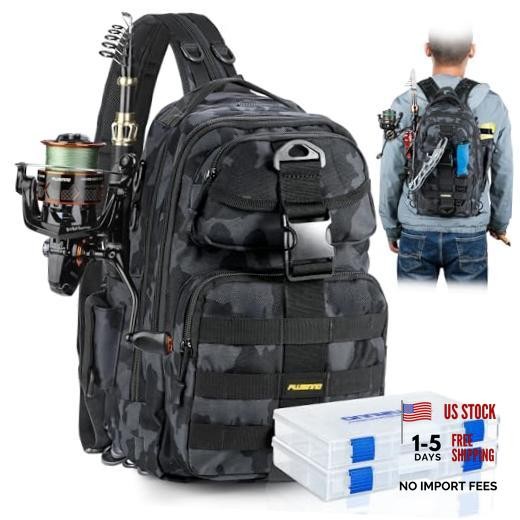 Fishing Backpack, Fishing gear,Tackle Bag, Black Bag With 2 Boxes (No Rod)