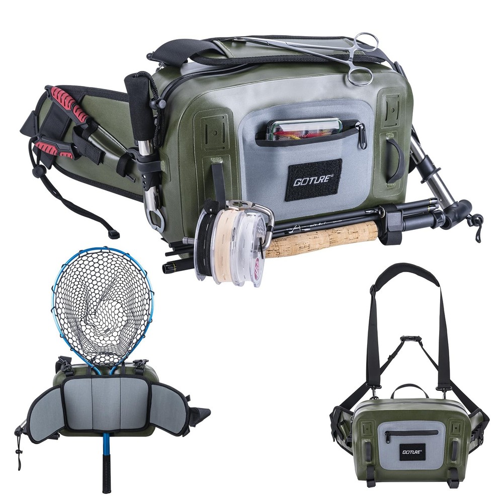 Waterproof Fishing Waist Pack, IPX8 840D TPU Large Tackle Bag with Rod Holder…