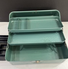 VTG My Buddy Blue Metal Steel Toolbox Fishing Tackle Box Two Trays, 13 1/2”