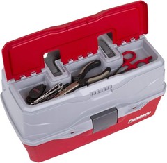 Durable 3-Tray Fishing Tackle Box – 32 Compartments, Secure Closure, Red/Gray