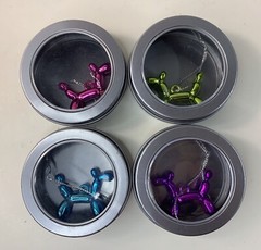 Small Round Lided Tins Magnetic Window Top With Balloon Dog Ornament Set Of 4