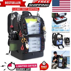 Fishing Tackle Backpack with Cooler,45L Large Tackle Bag with 2 Rod Holders