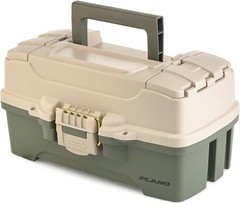 Durable One-Tray Tackle Box in Green/Tan with Rust-Proof Brass Latch for Anglers