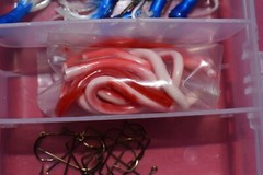 Plano Fishing Tackle Box Bobbers Hooks Sinkers Blue Crappie Jigs Plastic Worms