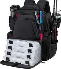 Piscifun Fishing Backpack with 2 Rod Holders & 4 12.6″ x 7.9″ x 17.7″, Black