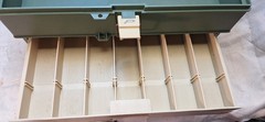Vintage Plano 707 Tackle Box Tan/Green Made in USA two drawer plus top storage