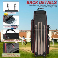 Rolling Baseball Bag,71L Capacity Catchers Gear Bag for 7 Bats with Separate….