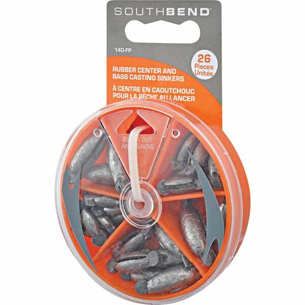 (12)-SouthBend 26-Piece Rubber Center Fishing Sinker Kit Assortment 140-FP