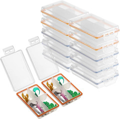 12 Pack Plastic Small Fishing Tackle Box Organizer W/ 4 Compartments Clear Mini