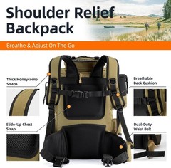 Versatile Waterproof Fishing Backpack 43L with Detachable Waist Bag & 15 Pockets