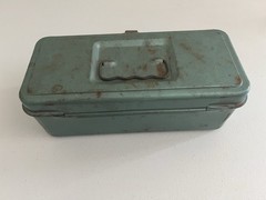Vintage Old Fishing Tackle Box Metal Green Steel