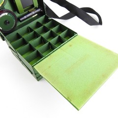 Green Anodized 3-Tier Fly Fishing Chest Box. Labeled “A Bar A Ranch”.