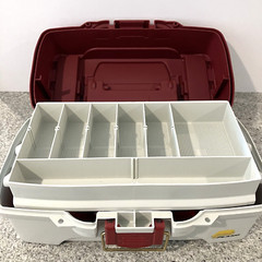 Plano Model 6210 Fishing Tackle Box 1 Tray Maroon/Tan Comes w/30 Bobbers USA