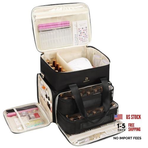 Nail Polish Organizer, Double Layer Nail Bag Holds 80-100 Extra Large Black