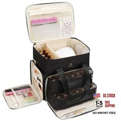 Nail Polish Organizer, Double Layer Nail Bag Holds 80-100 Extra Large Black