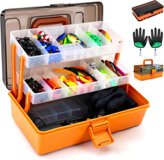 Large 3-Layer Tackle Box with Tackle Included, 417Pcs Fishing Lures Kit