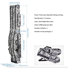 Large Belly Three Layer Double Shoulder Grey Folding Fishing Bag 1.5m