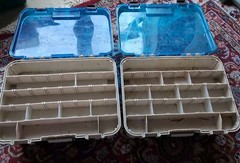 Set Of 2 PLANO Two-Tier 1349 Magnum Tackle Box Beige Blue 13x10x6 USA