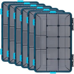 Wonderjune 6 Pack Fishing Tackle Box Waterproof 3600 Tray, 3600, Blue