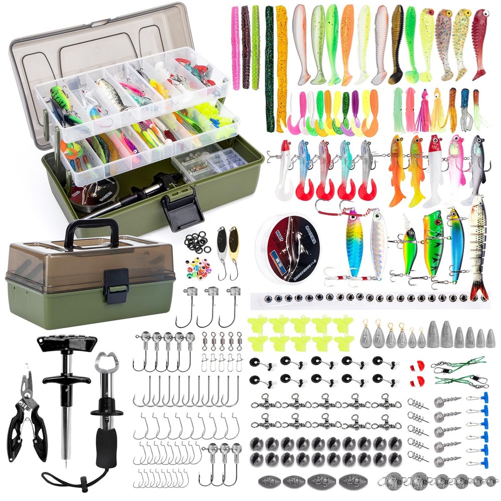 3 Layers Fishing Tackle Box with Tackle Included, 475 Pcs Fishing Lures Kit,I…