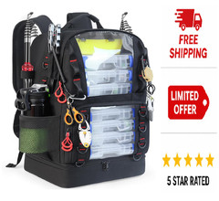 Fishing Tackle Backpack with Cooler,45L Large Tackle Bag with 2 Rod Holders