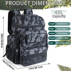 Yolibon Tackle Backpack Rod Holders45L Large Tackle Bag Tackle Backpack For