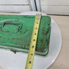 Vintage Union Utility Chest Metal Tackle Box w/ Lures Sinkers Fishing Lot Green