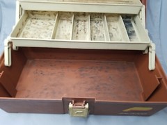 Plano Rust Color Fishing Tackle Box Craft Two Tray Handle on Top 14″ x 6″