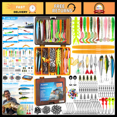 137Pcs Fishing Lures Tackle Box Kit – Crankbaits, Spoons, Hooks & Weights, Gift