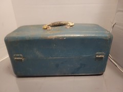 Vintage Union Steel Chest Two Trays Tackle Box Teal Blue