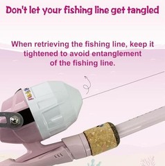 Kids Rod Set, Kids Fishing Rod and Reel Combo and Fishing Net 1.5 Meters Pink