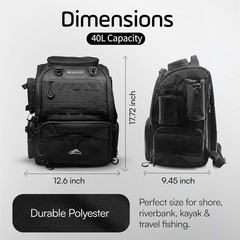 Waterproof Fishing Backpack W/ Tackle Boxes Rod Holder & Foldable Net 40L