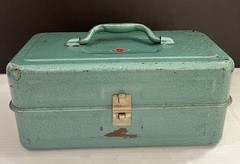 VTG My Buddy Blue Metal Steel Toolbox Fishing Tackle Box Two Trays, 13 1/2”