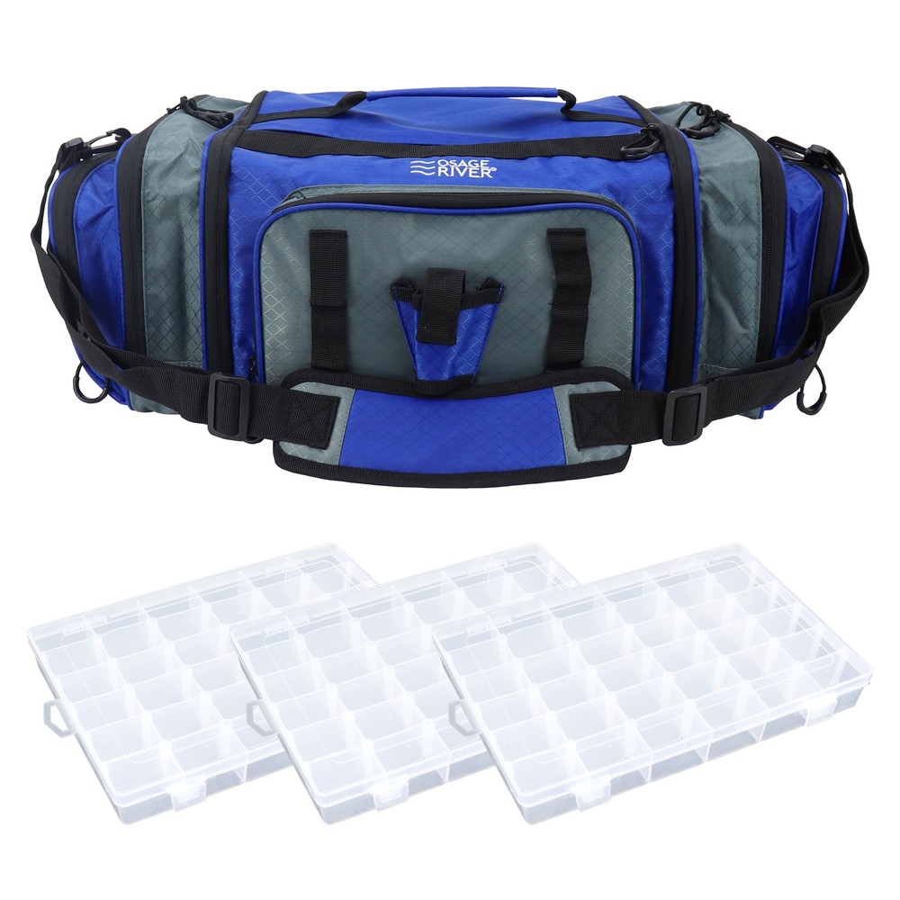 Osage River Elite Tackle Bag, Ripstop Large Soft Sided Bag w/ Tackle Boxes, Ash