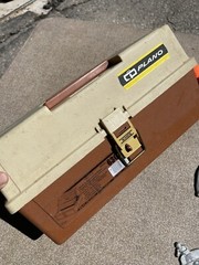 Vintage Plano 6303 Brown Tan 3 Tray Tackle Box W Metal Wall Fish